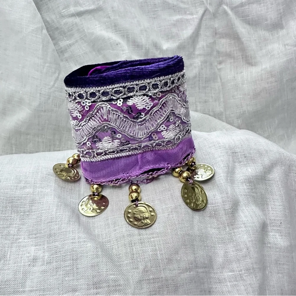 RUBYRUDI Cuff Bracelet Handcrafted OOAK Fabric Embellished Artisan Wearable Art